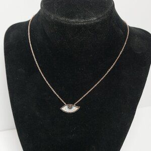 Pierre Lang Crystal Pave Evil Eye Necklace Pendant Rose Gold Plated